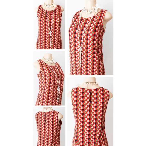 Rust Orange 70s Geometric Print Retro Sheath Dress - Picture 3 of 8